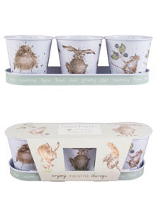 Herb Trio with Country Animals Pots & Tray