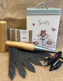Bamboo Dibber, Slate Plant Tags, Herb Snips & Wrendale Seed Tin + FREE Seeds
